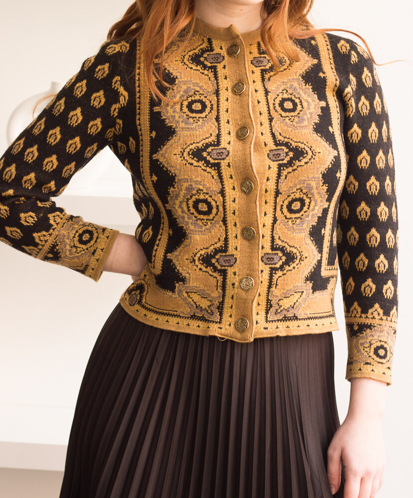 1960s Catalina Jacquard Wool Cropped Cardigan — Wayward Collection 1960s Catalina Jacquard Wool Cropped Cardigan — Wayward Collection